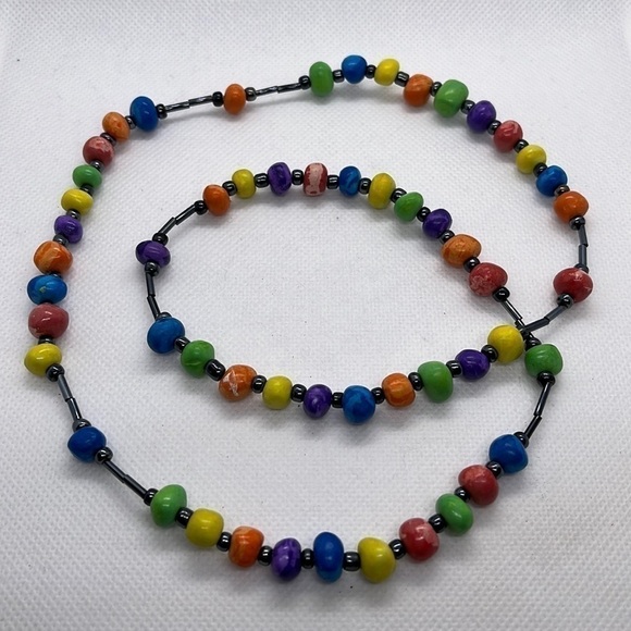 Distressed Rainbow Beaded Necklace - Picture 1 of 3